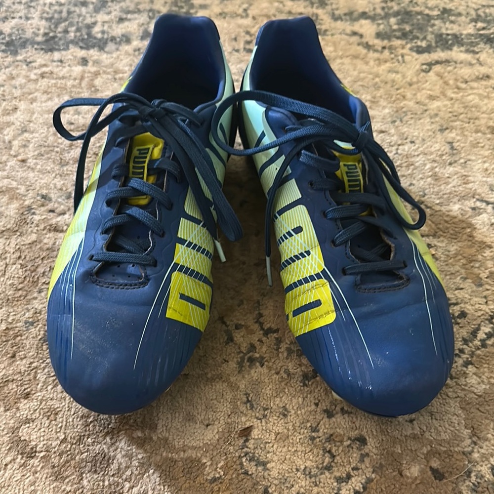 Puma Blue and Yellow Athletic Shoes Cleats